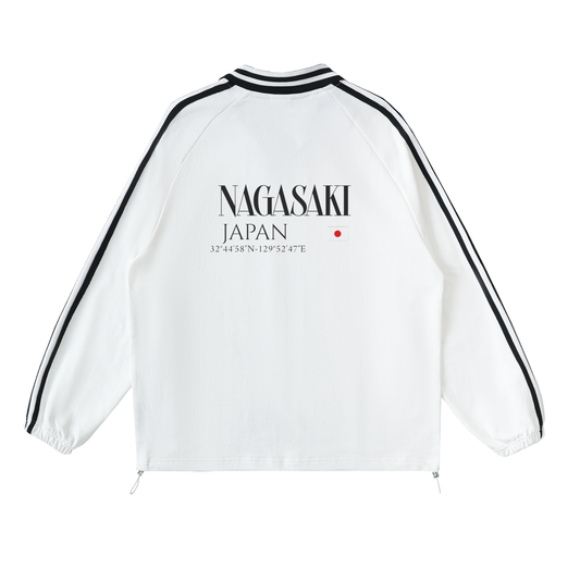 Contrast Striped Lapel Collar Sweatshirt